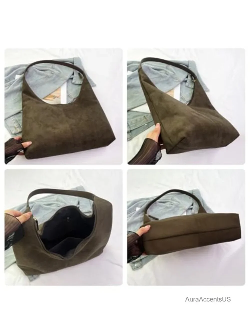 Faux Suede Tote Bag Women Hobo Shoulder Crossbody Work Handbag